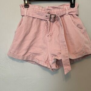 PacSun Pink High Waisted Belted Mom Shorts Paperbag Waist Cotton Size M